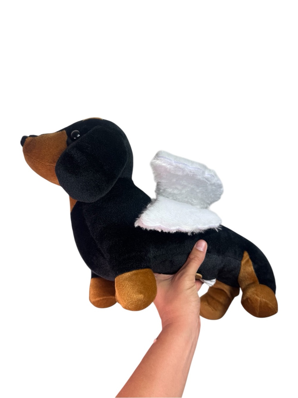 Black & Brown Dachshund Plush Dog Toy with White Wings